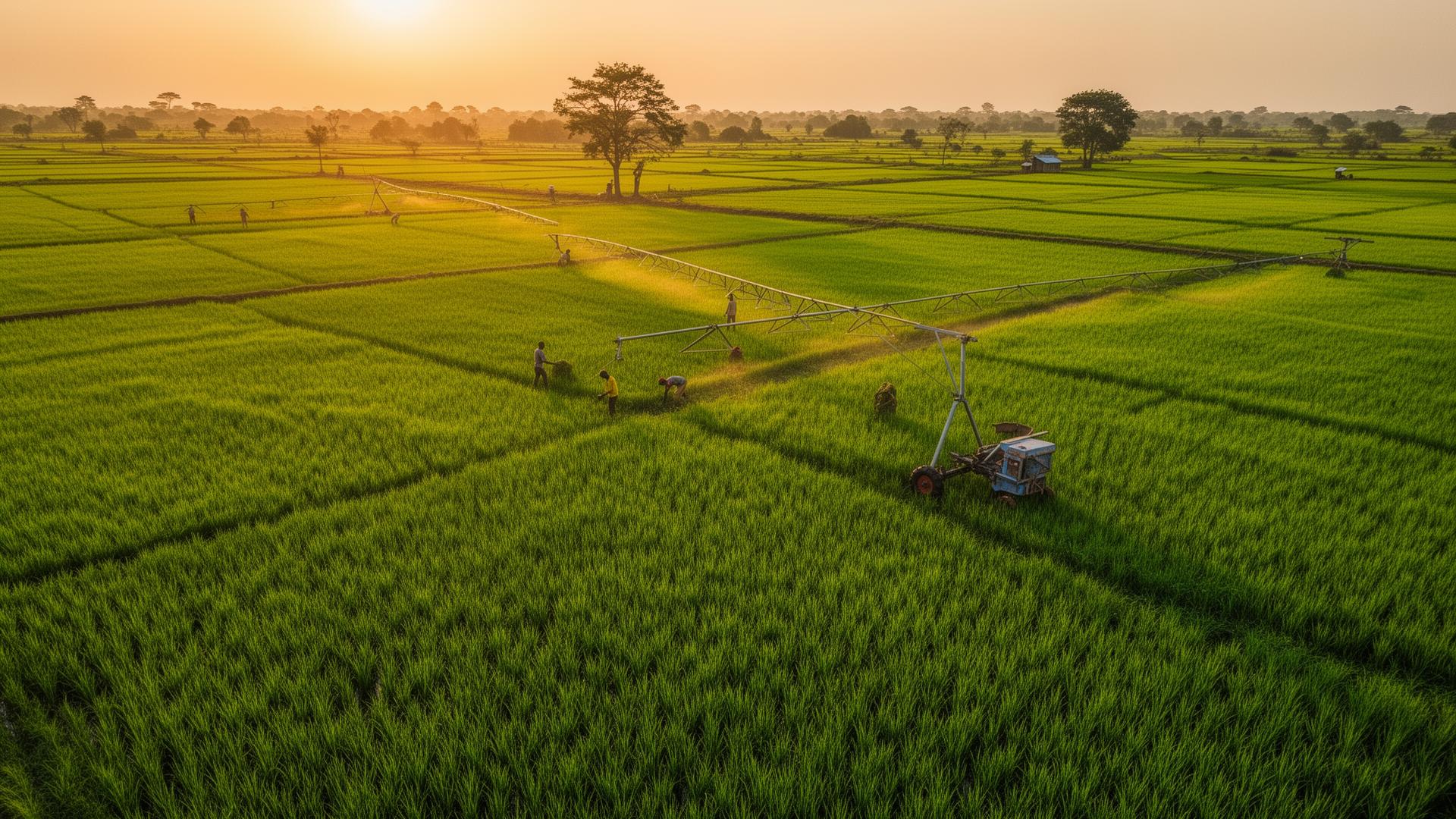 Rice fields at sunset